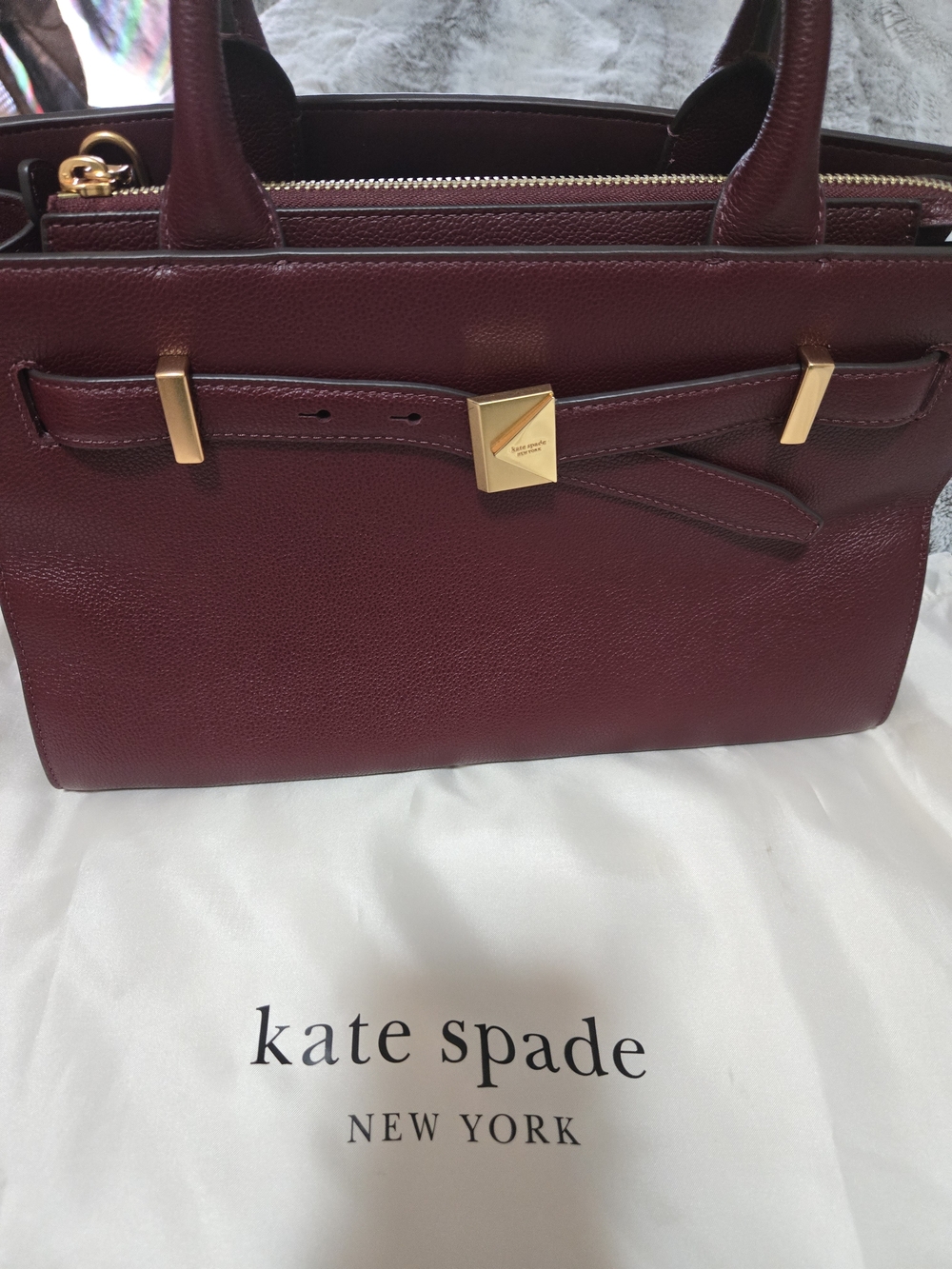 kate spade Burgundy Leather Satchel with Gold Hardware